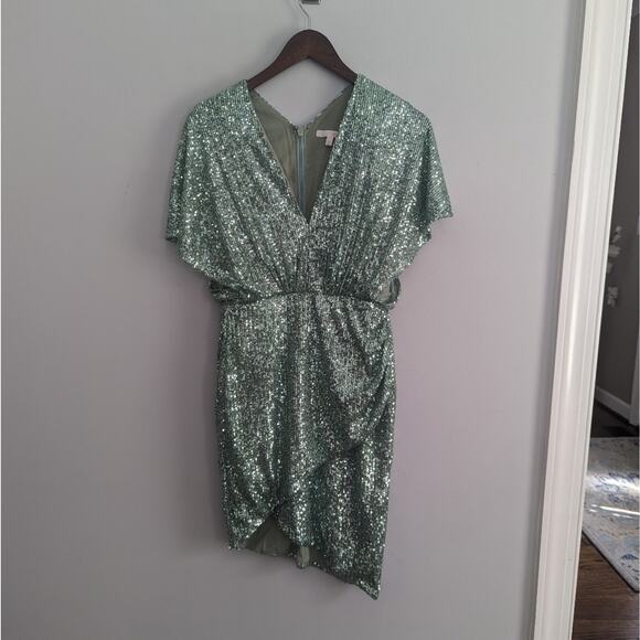 Women's Harlyn Mint Blue Sequin Dress XS Faux Wrap Front Cocktail Formal - Picture 2 of 8